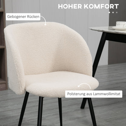 Eetkamerstoel – Stoel – Kuipstoel – Keukenstoel – Draaistoel – Crème Witte Bekleding – Zwarte Stalen Poten – Ergonomische Rugleuning – Set van 2
