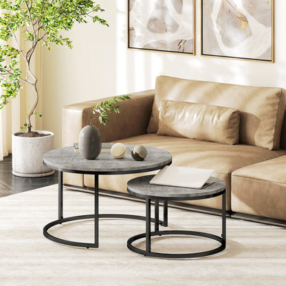 Bijzettafels – Salontafel – Side Table – Nachtkastje – Tafelset – Industrieel Design – Metalen Frame – Cement Look – Ruimtebesparend – Duurzaam MDF