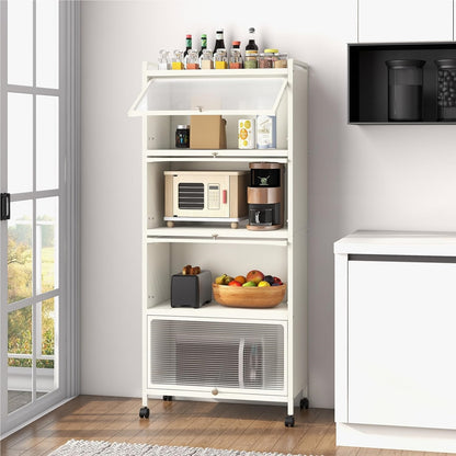 Keukenkast op Wieltjes – Opbergkast – Keukenrek – Kast met Deuren – Staande Kast – 5 Opbergniveaus – Stalen Frame – Lockbare Wielen