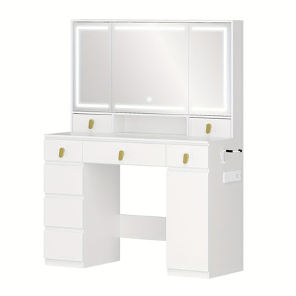 Make-up Tafel – Kaptafel – Schminktisch – Vanity – Make-uptafel – Grote Spiegel – Instelbare LED Verlichting – 8 Laden & Opbergruimte – Wit