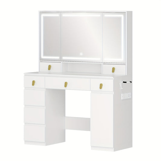 Make-up Tafel – Kaptafel – Schminktisch – Vanity – Make-uptafel – Grote Spiegel – Instelbare LED Verlichting – 8 Laden & Opbergruimte – Wit