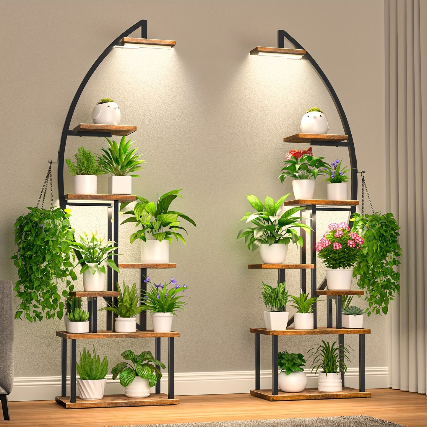7-laags Plantenstandaard – Plantenrek – Plantentafel – Plantenhouder – Plantenmeubel – Met Groeilampen – Stevig Metalen Frame – Zwart