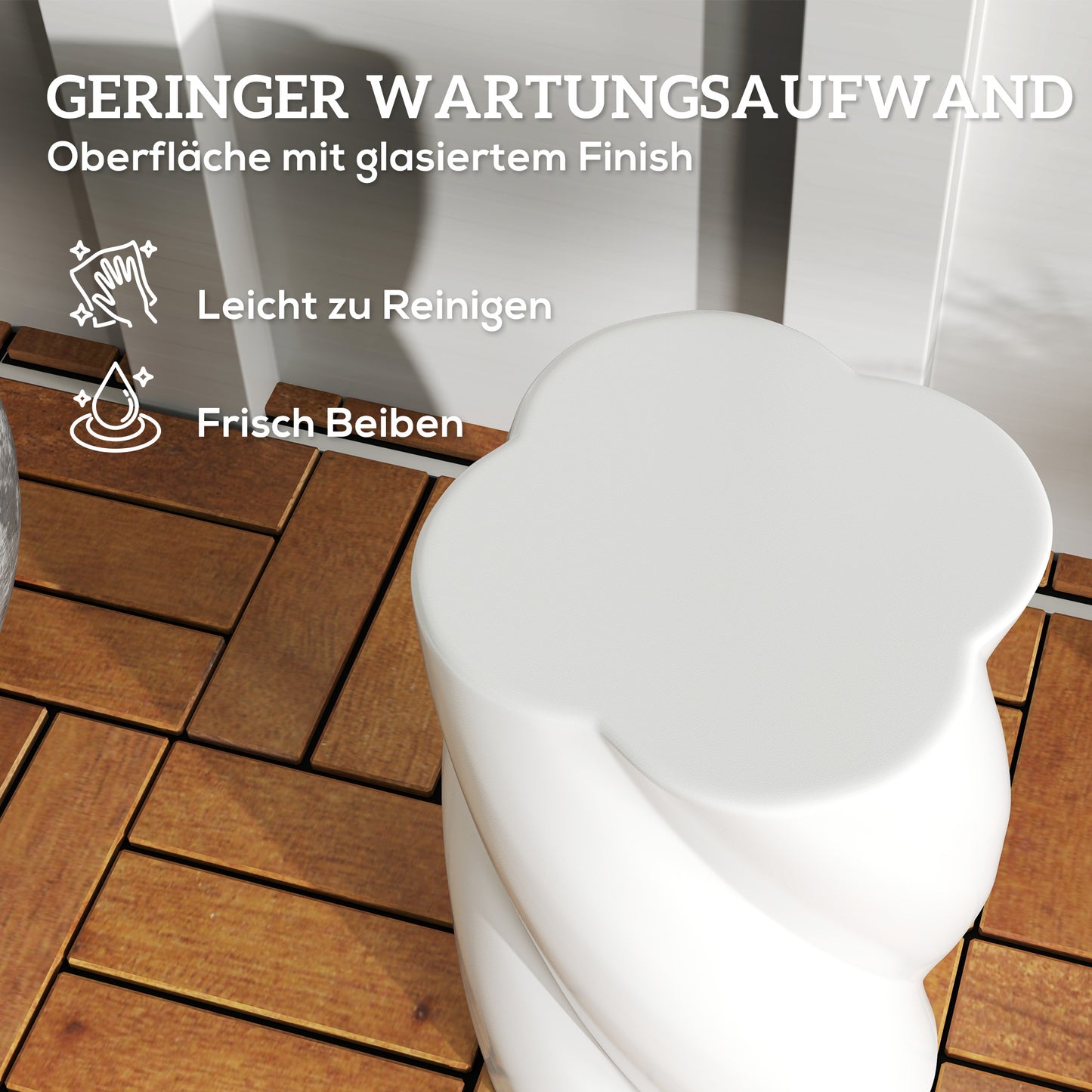 Keramische Kruk – Tuinstoel – Bijzettafel – Voetenbank – Opbergkruk – Wit – Weerbestendig Keramiek – 33x45 cm, Spiral Design, Draagvermogen 120 kg