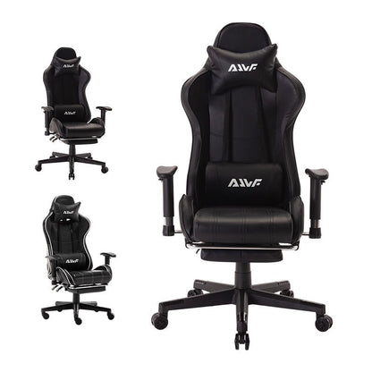 Gamingstoel – Gamestoel – Gaming Chair – Game Stoel – Bureaustoel – Ergonomische Lendesteun – Verstelbare Rugleuning met Voetensteun – Zwart PU Leer