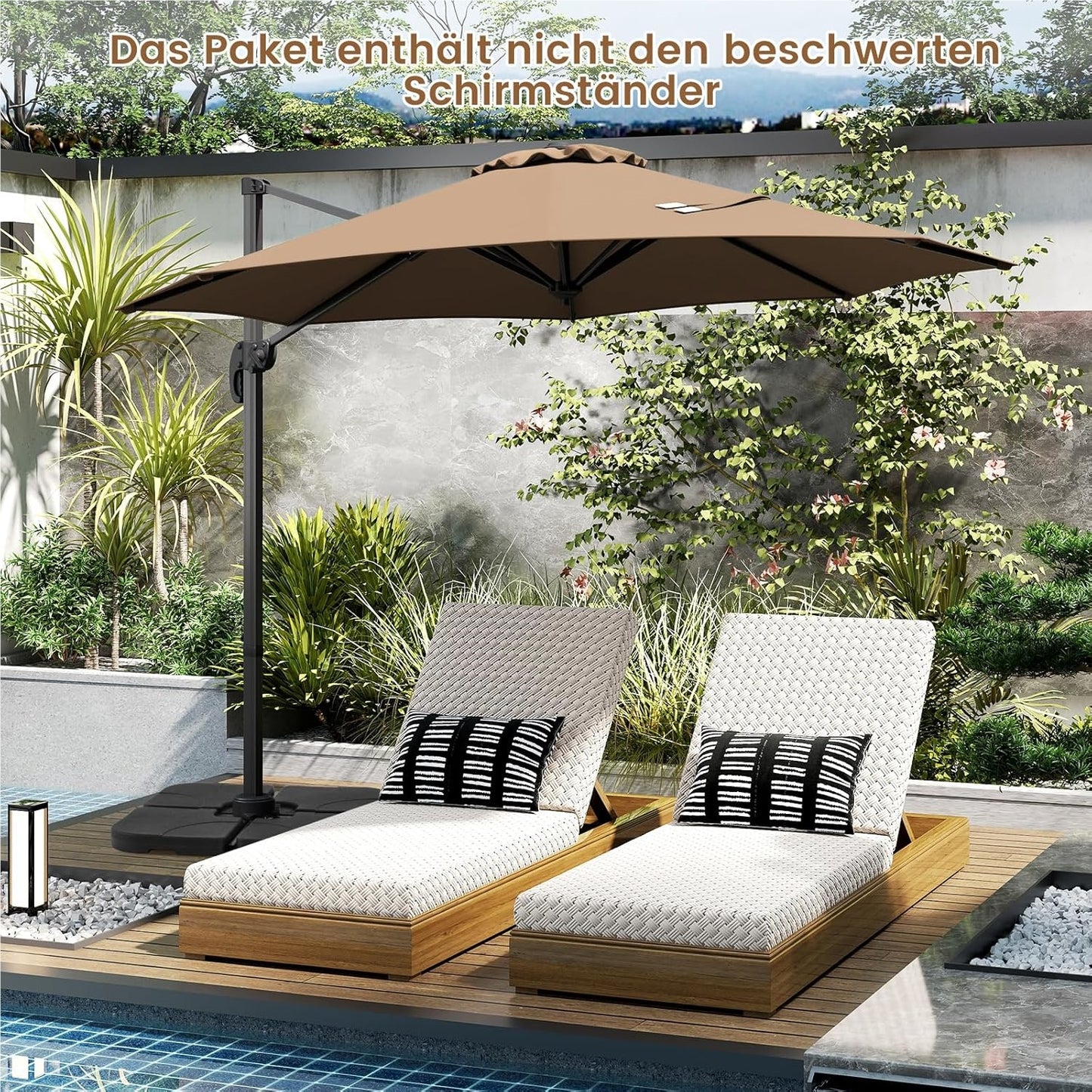 Parasol – Tuinparasol – Zweefparasol – Balkonparasol – Stokparasol – Ø 300 cm – Kantelbaar & 360° Draaibaar – UV-bestendig Polyester – Robuuste Aluminium Frame – Bruin