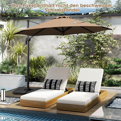 Parasol – Tuinparasol – Zweefparasol – Balkonparasol – Stokparasol – Ø 300 cm – Kantelbaar & 360° Draaibaar – UV-bestendig Polyester – Robuuste Aluminium Frame – Bruin