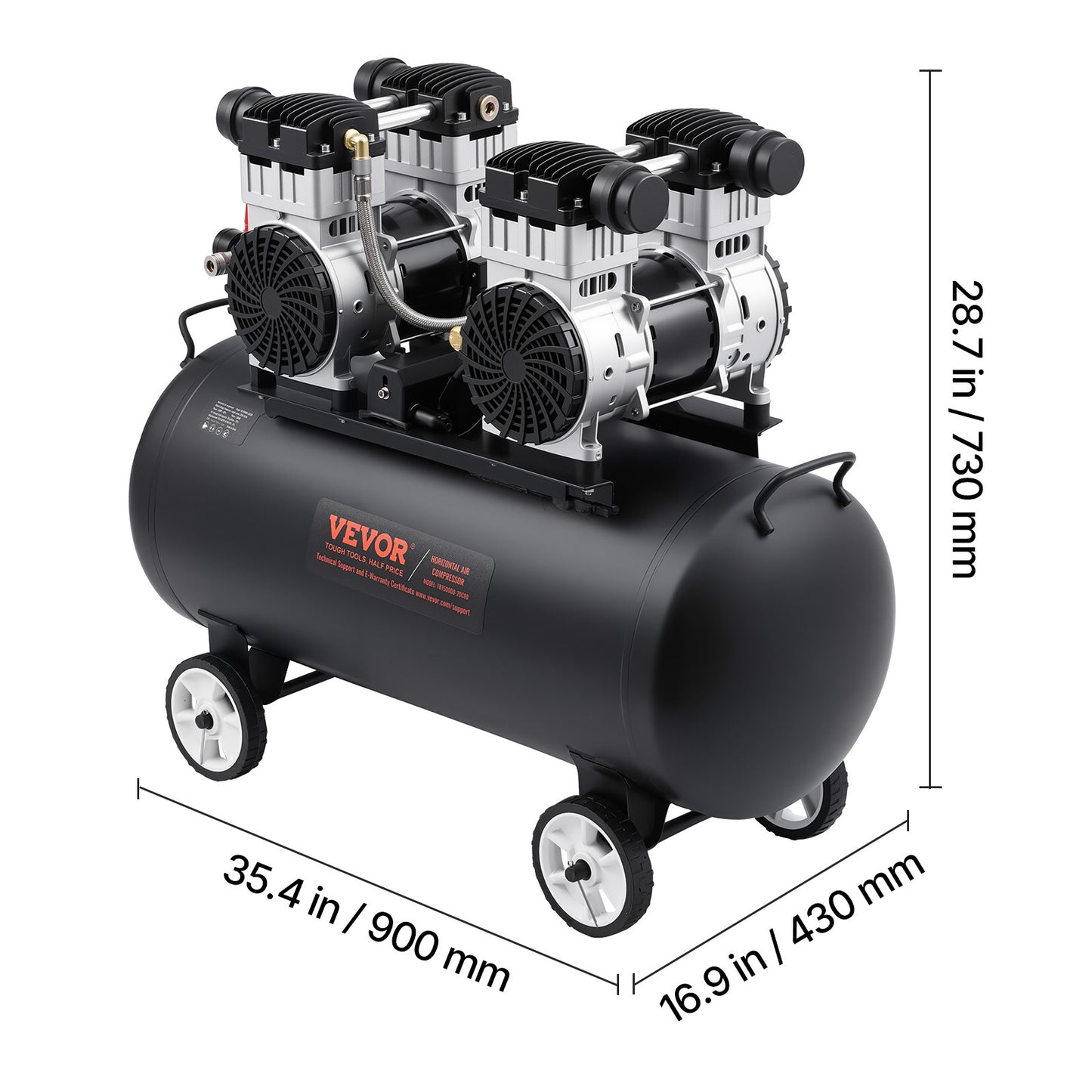 Luchtcompressor – Compressor – Pneumatische Compressor – Airpump – Compressor Machine – Zwarte Variant – Oli-vrije 3 kW Motor – 20 Gallon 90 PSI Reservoir