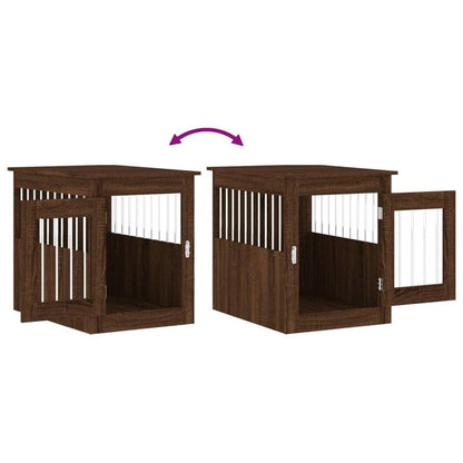 Modern Wood Dog Cage in Furniture Style - White/Brown Oak Look Wood & Polypropylene Frame, Removable Panels, Easy Assembly, Spacious Kennel for Medium Dogs (55x75x65cm) - /Outdoor Use, Hidden Door Design Pet Pen
