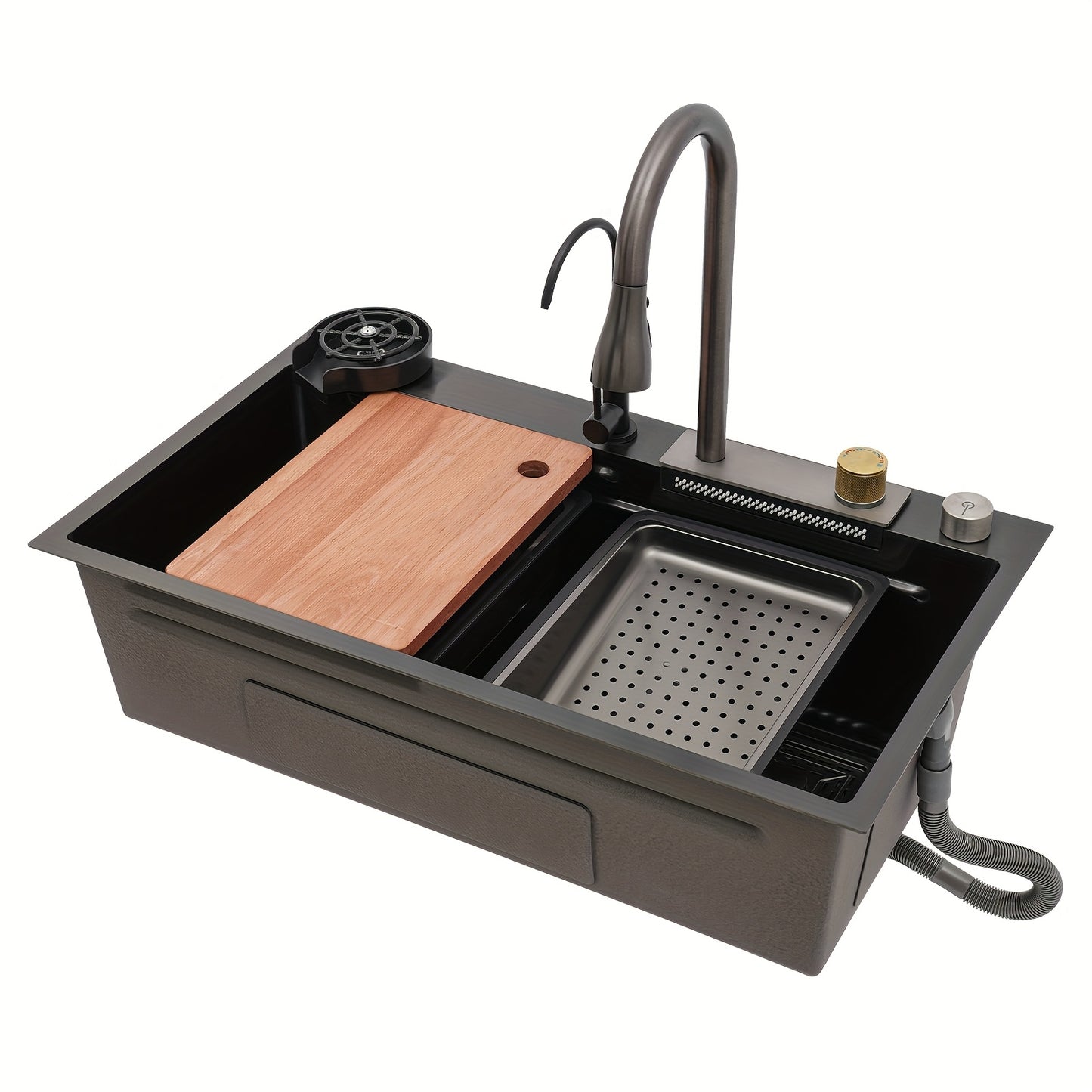 RVS Keukenspoelbak – Keukenspoelbak – Spoelbak – Keukenspoelbak Met Kraan – Spoeltafel – 80cm Diepe Wastafel – 3 Waterstanden Met Uittrekbare Kraan