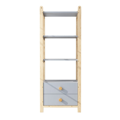 Boekenkast – Boekenrek – Opbergkast – Vakkenkast – Stellingkast – 4-Laags Met 2 Lades – Grenenhout En Blauw Gelamineerd Spaanplaat – Stevig En Ruim 70x44x180 cm
