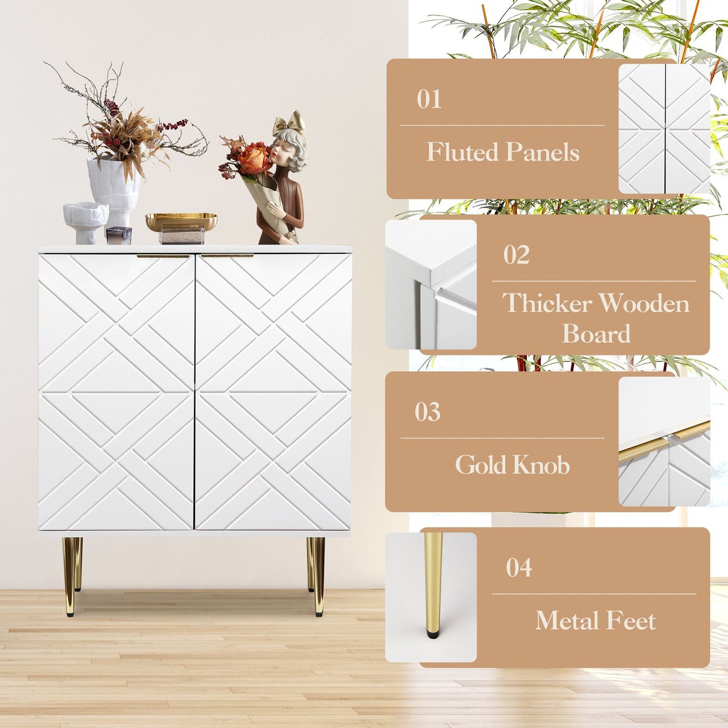 Sideboard – Dressoir – Buffetkast – Opbergkast – Witte Kast – Warm Wit – Verstelbare Planken – Compact Design