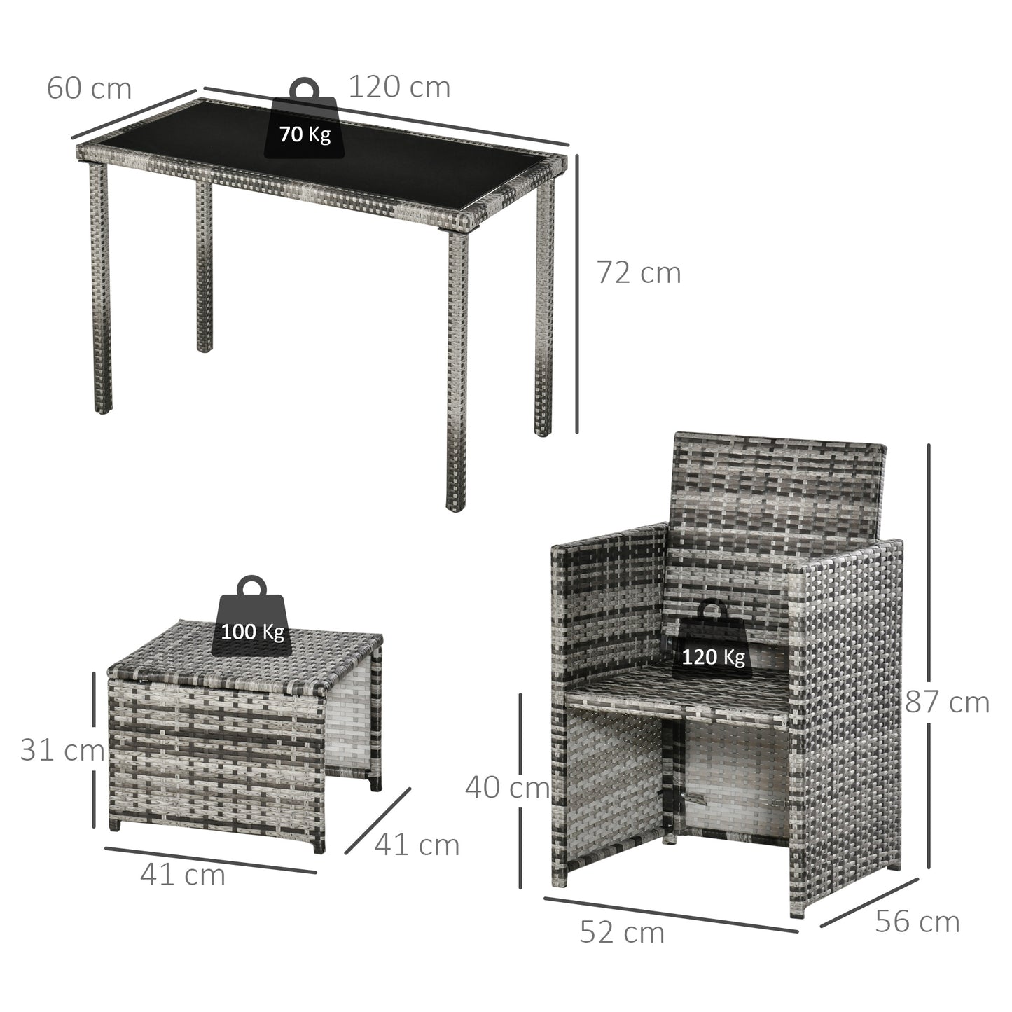 Tuinset – Diningset – Loungeset – Zitgroep – Buitenmeubelset – Polyrattan met Kussens – Compact Opbergbaar