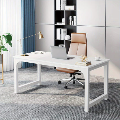 63-Inch Executive Desk, Large Office Computer Workstation with Thicken Frame in White for Home Office
