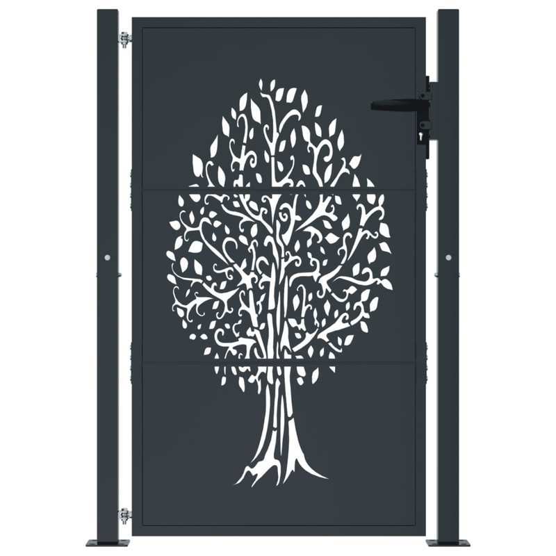Metalen Tuinpoort – Tuinhek – Tuinpoortje – Tuindeur – Hekwerk – Antraciet – 105x155 cm – Duurzaam Staal – Boompatroon Design