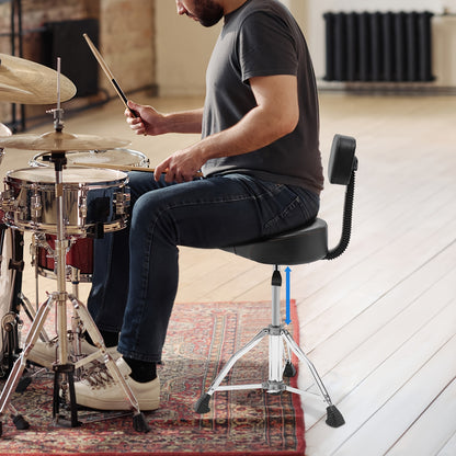 Drumkruk – Drumstoel – Muziekkruk – Zadelkruk – Werkkruk – Verstelbare Hoogte 45-60 cm – Memory Foam Zitting met Rugleuning