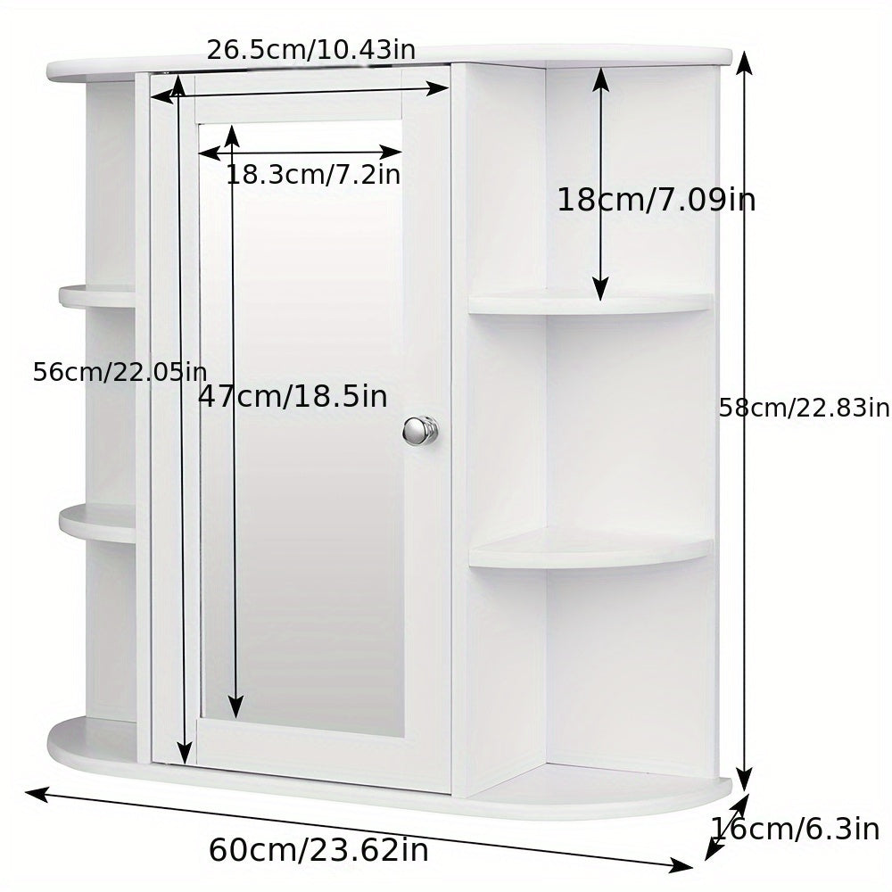 Badkamerkastje – Wandkast – Opbergkast – Spiegelkast – Medicijnkast – Scandinavisch Design – Smal 60x16x58 cm – Krasbestendige Spiegel