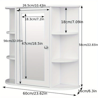 Badkamerkastje – Wandkast – Opbergkast – Spiegelkast – Medicijnkast – Scandinavisch Design – Smal 60x16x58 cm – Krasbestendige Spiegel