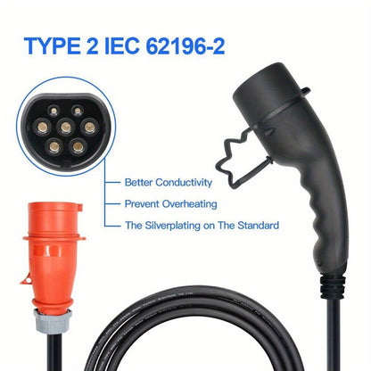 Laadkabel elektrische auto – Oplaadkabel EV – Thuislader – Mobiele lader – Type 2 kabel – 11 kW driefase – 5 meter lang