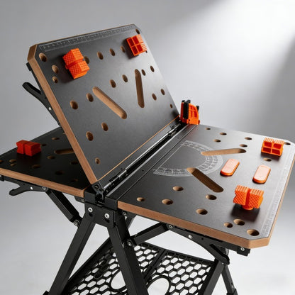 Heavy-Duty Folding Workbench with Large Table - 70x65cm MDF Tabletop & Q195 Steel Frame, Adjustable Height (60-92cm) - Heavyweight Capacity Suitable for Sawing, Sanding,, Workbench for Workshop,,