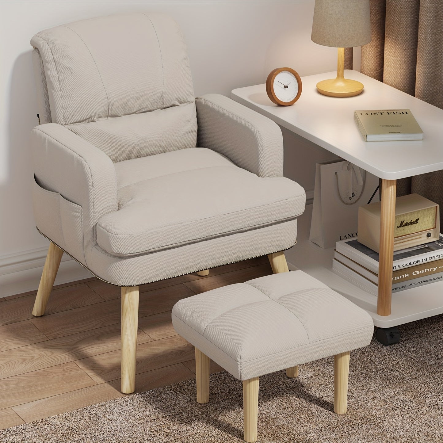 Relaxstoel – Leisure Fauteuil – Verstelbare Fauteuil – Zitstoel – Leunstoel – Verstelbare Rugleuning – Inclusief Voetenbank – Katoen-Linnen Bekleding