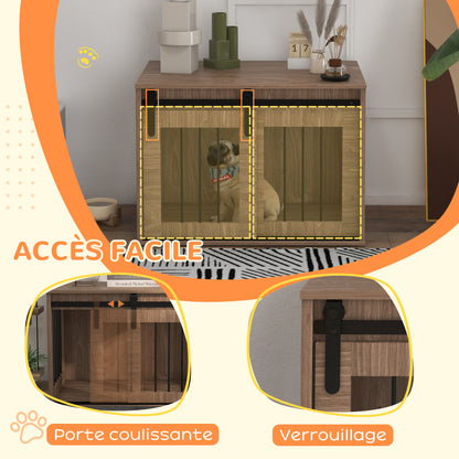 Hondenbench – Hondenkooi – Hondenkrat – Hondenhok – Reisbench – Opvouwbaar – Metaal met Houtlook – 57x80x54 cm – 2 Deuren