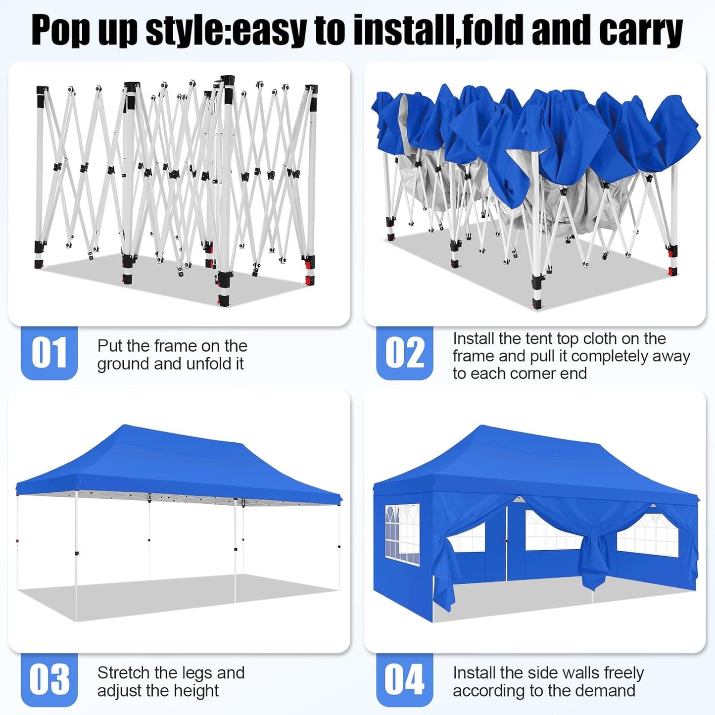 Pop-up Tent – Partytent – Vouwtent – Canopy – Evenemententent – 3×6 Meter – 6 Afneembare Zijwanden – Zware Hexagonale Poten – Diepblauw