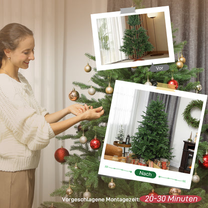 Kunstkerstboom – Nepkerstboom – Valse Kerstboom – Sfeervolle Boom – Kerstdecoratie – Realistische Takken – Inklapbare Takken – Houten Standaard