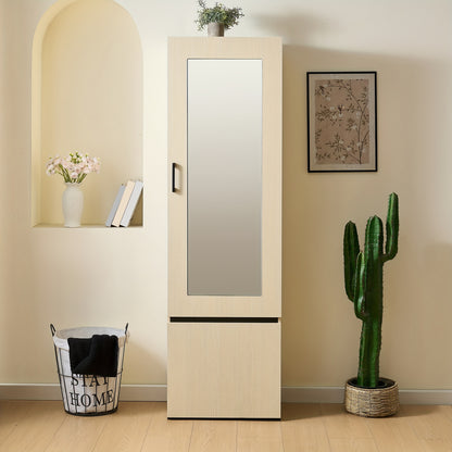 Smalle Kast – Smalle Kledingkast – Smalle Opbergkast – Kapstokkast – Spiegelkast – Houtkleur – Uittrekbare Kledingstang – Ruimtebesparend Design