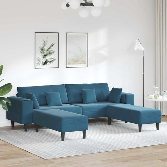 Bankstel – Bank – Hoekbank – Slaapbank – Zetel – Velvet Bekleding – Inclusief Ottoman – Stevig Houten Frame