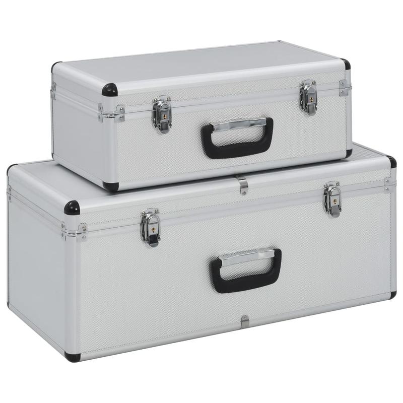 Aluminium Opbergkoffer – Opbergbox – Gereedschapskist – Organizer – Make-up Koffer – Set Van 2 – Lichtgewicht & Versterkte Hoeken – Inclusief Slot Met Sleutels - Zilver