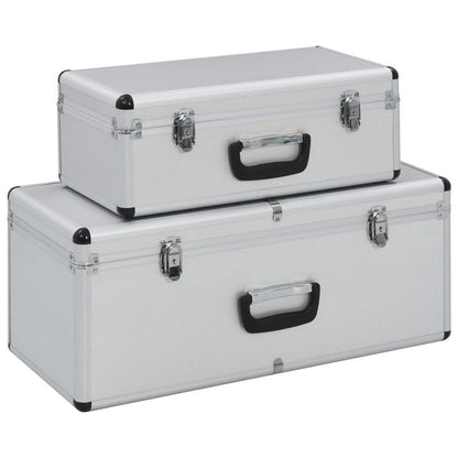Aluminium Opbergkoffer – Opbergbox – Gereedschapskist – Organizer – Make-up Koffer – Set Van 2 – Lichtgewicht & Versterkte Hoeken – Inclusief Slot Met Sleutels - Zilver