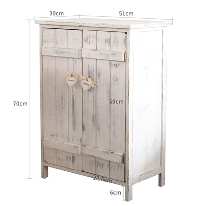 Nachtkastje – Opbergkastje – Kastje – Bijzettafel – Dressoir – Shabby Chic Wit – 2 Deuren – 3 Legplanken – 70x51x30 cm – Lichtgewicht Paulownia Hout