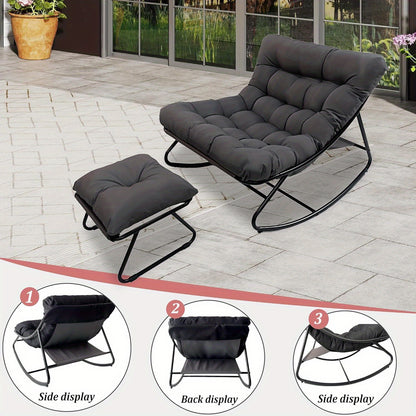 Schommelstoel – Glijstoel – Relaxstoel – Fauteuil – Loungestoel – Met Voetenbank – Verwijderbare Kussens – Stalen Frame – Draagkracht 150 kg