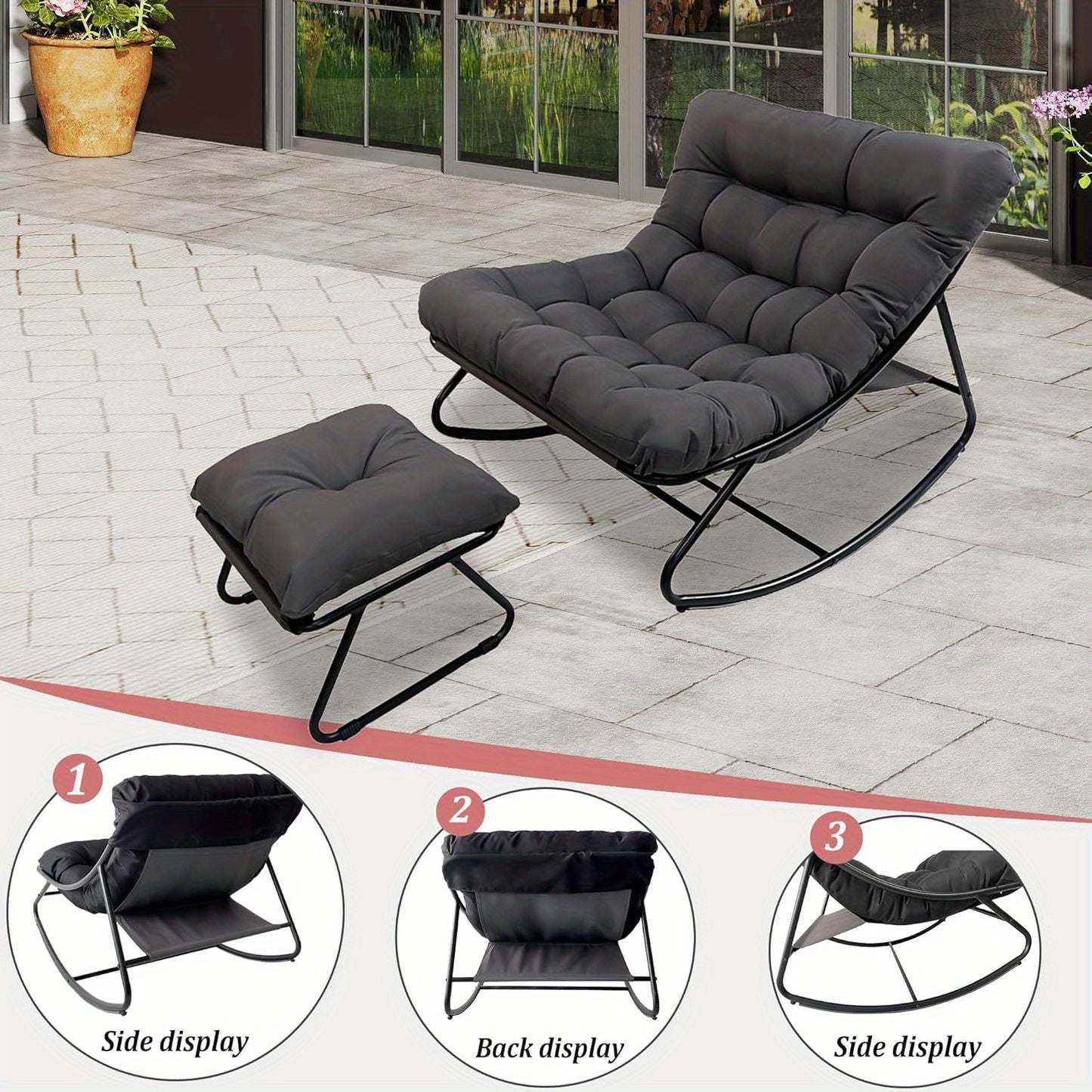 Schommelstoel – Loungestoel – Relaxstoel – Schommelzetel – Schommelstoel Zwart – Ergonomisch Ontwerp – Stalen Frame Tot 150kg