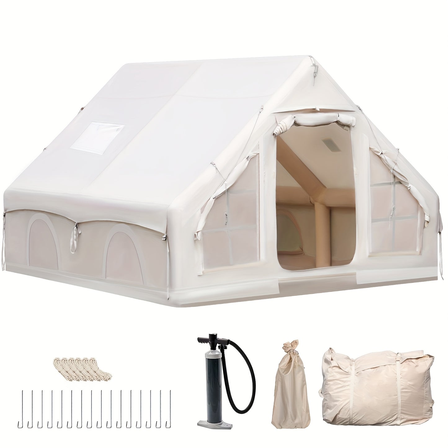 Opblaastent – Opblaasbare Tent – Kampeertent – Familietent – Tunneltent – Ruim Voor 10 Personen – Snelle 5-Minuten Opzet – Duurzaam 420D Oxford Doek & PVC Frame