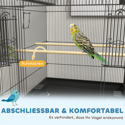 Vogelkooi – Parkietenkooi – Kanariekooi – Papegaaienkooi – Volière – Stalen Kooi – Wieltjes met Remmen – Uitneembare Lade 63x53x144 cm Zwart