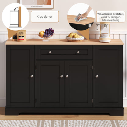 Buffetkast – Dressoir – Opbergkast – Serveerkast – Keukenkast – Modern Design – 138 CM Breed – Verstelbare Planken – Kantelbeveiliging – Zwart