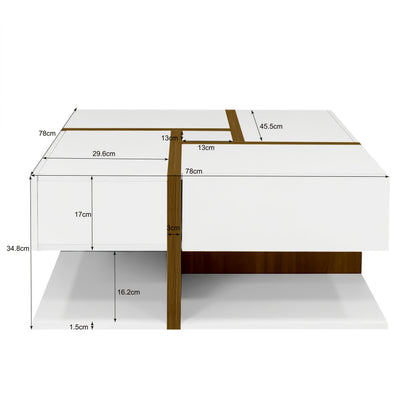 Modern High-Gloss Coffee Table - White & Golden Accent Living Room Center Table, Heavy-Duty Metal Construction, Space-Saving Design for Small Apartments, Easy Assembly (No Wood Components) - Ideal for Apartments, Offices, Hot