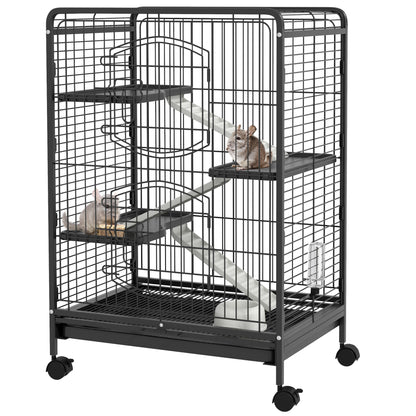 Kleine Dierenkooi – Dierverblijf – Konijnenkooi – Fretkooi – Chinchillakooi – Zwart – Met 3 Platforms – Uitneembare Bodemlade