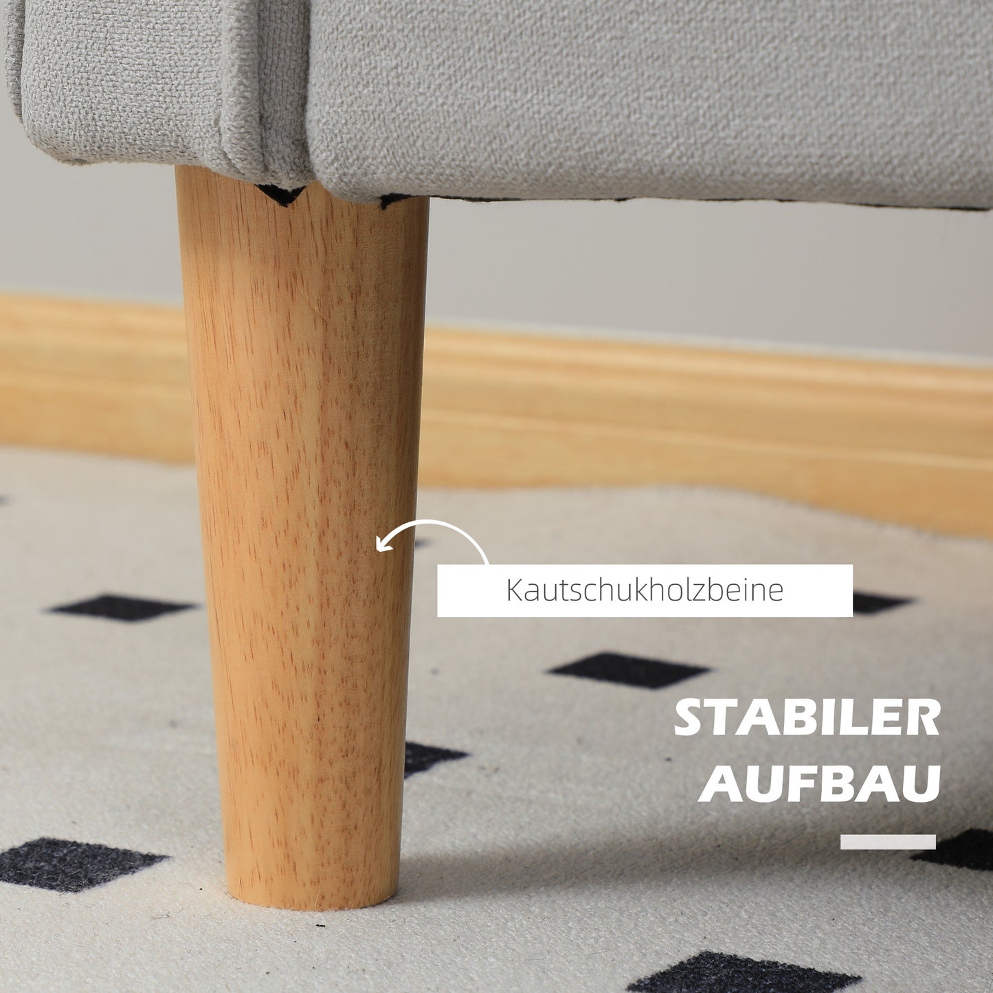 2-zitsbank – Tweezitsbank – Sofa – Loveseat – Bank – Lichtgrijs – Met Opbergruimte – Massief Houten Frame – Compacte Afmetingen 117x62x78 cm