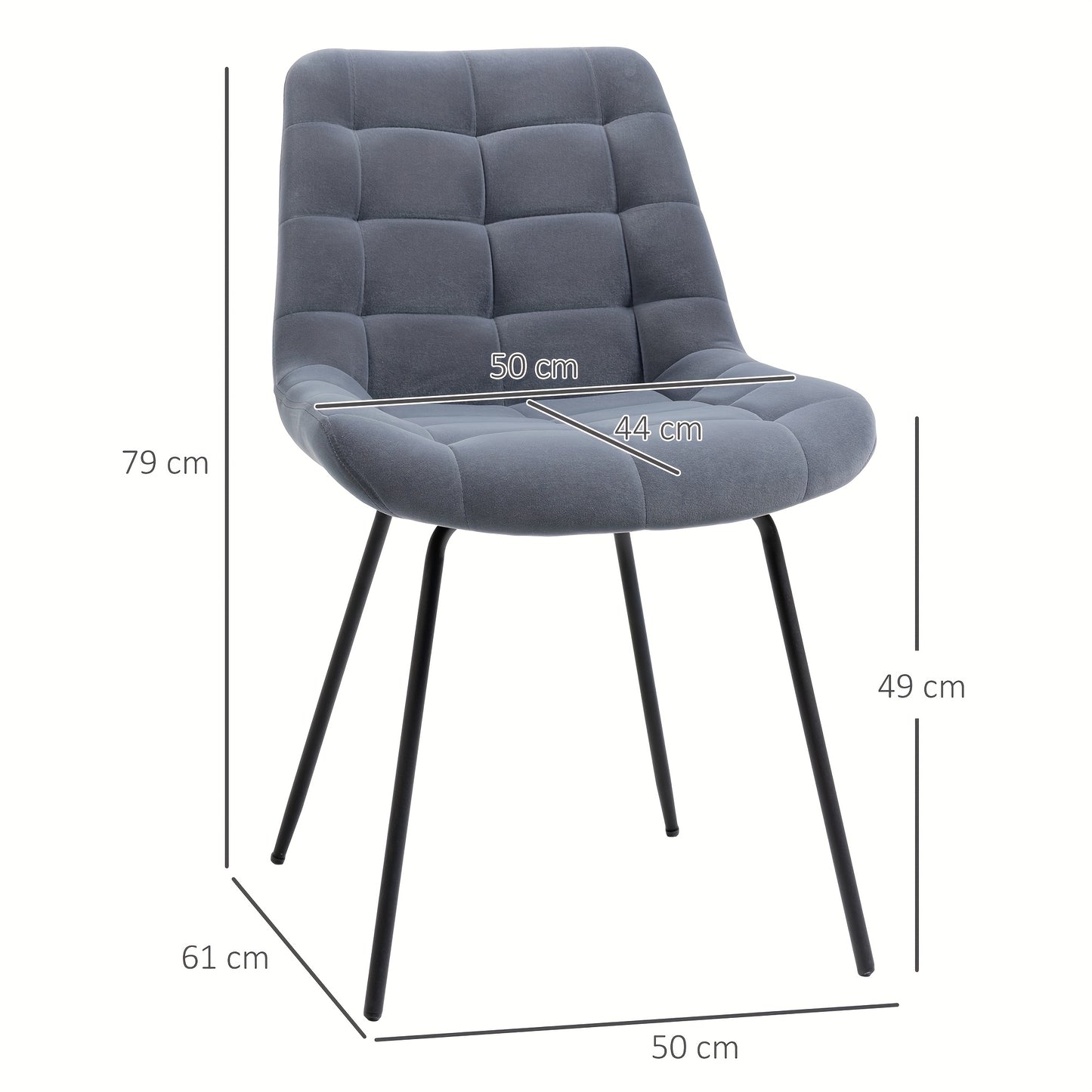 Eetkamerstoel – Keukenstoel – Stoel – Kuipstoel – Velours Zitting – Stalen Poten – Retro Design – Set Van 2 – Grijs – 50x61x79 cm