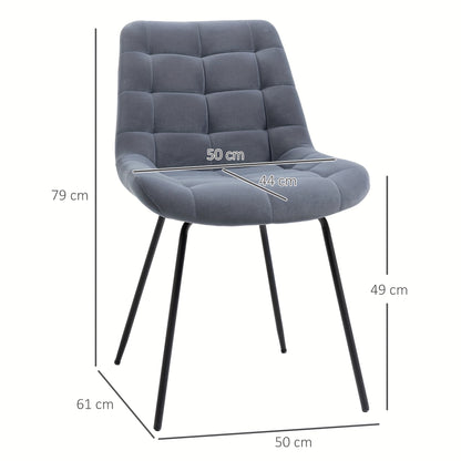 Eetkamerstoel – Keukenstoel – Stoel – Kuipstoel – Velours Zitting – Stalen Poten – Retro Design – Set Van 2 – Grijs – 50x61x79 cm