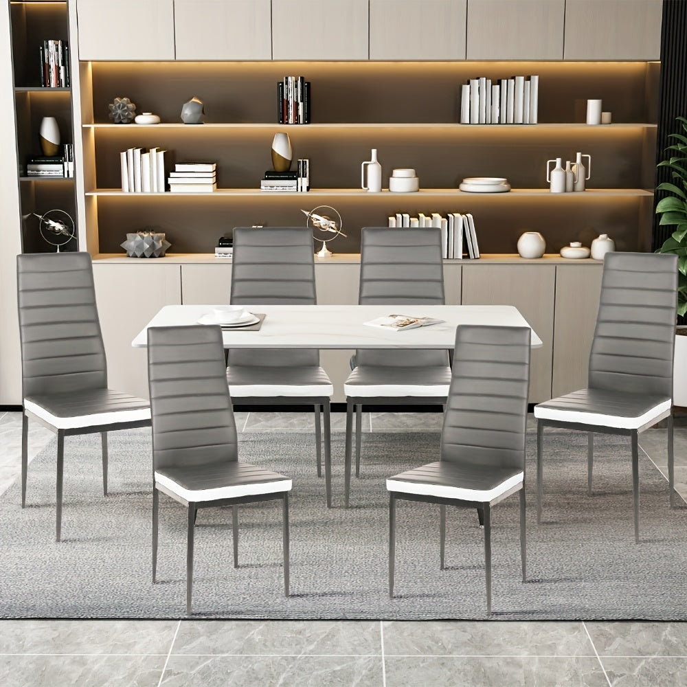 Eetkamerstoelen – Keukenstoelen – Stoelenset – Design Stoelen – Grijs-Witte Lederlook – Stevige Stalen Poot – Comfortabele Schuimzitting – 42x48x45 cm