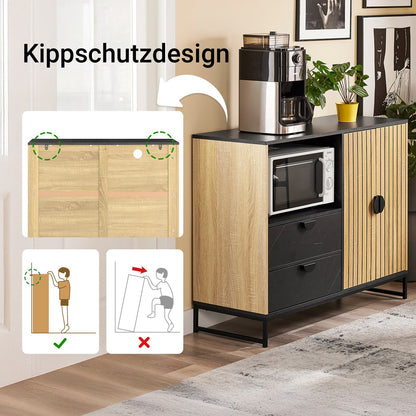 Keukenkast – Keukenbuffet – Opbergkast – Magnetronkast – Buffetkast – Met Magnetronvak en Verstelbare Plank – Eikenhout Zwart – Compact 107x85x40 cm
