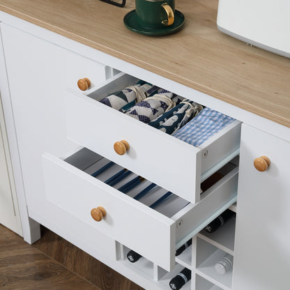 Opbergkast – Kastje – Dressoir – Bergkast – Buffetkast – 2 Laden – 2 Verstelbare Planken – Flessenhouder Voor 9 Flessen – Wit – Hout – 110 x 35 x 75 cm