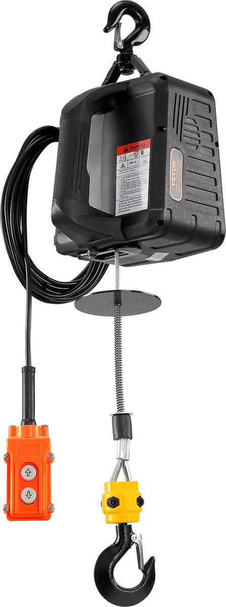 Elektrische Lier - Draagvermogen Touwtakel - Hefsnelheid ≥4m/min Motorlier - 2 in 1 - 498,95KG - 7m Hoog - 1500W - 2 Bedieningsmodi Handmatige/Bedrade Afstandsbediening - Zwart
