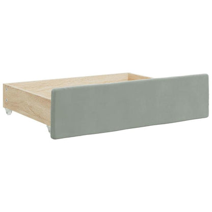 Bedframe – Eenpersoonsbed – Slaapbank – Platformbed – Jeugdbed – Lichtgrijs Fluweel – Opbergruimte Met Lades En Planken – Stevig Houten Frame 80x200 cm