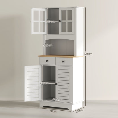 Keukenkast – Hoge Kast – Buffetkast – Opbergkast – Bovenkast – Verstelbare Planken – Wit 68x39,5x170 cm Rubberwood Werkblad