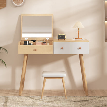 Kaptafel – Make-uptafel – Schminktisch – Verzorgingstafel – Dressing Table – Grote Spiegel – Ruime Opbergruimte Met Lades – 100x78x40 cm – Metaal Zonder Hout