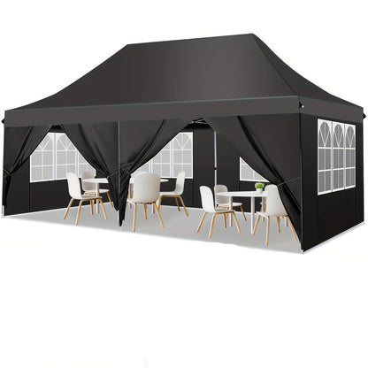 Partytent – Paviljoen – Tuintent – Feesttent – Overkapping – Opvouwbaar – 3x3 m – 6 Afneembare Zijwanden – Aluminium Frame – Polyester doek – Zwart